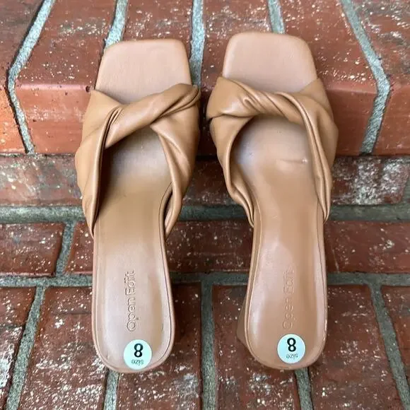 Open Edit Cora Tan Twisted Slide Sandals - Women's Size 8 Block Heel - Picture 5 of 7